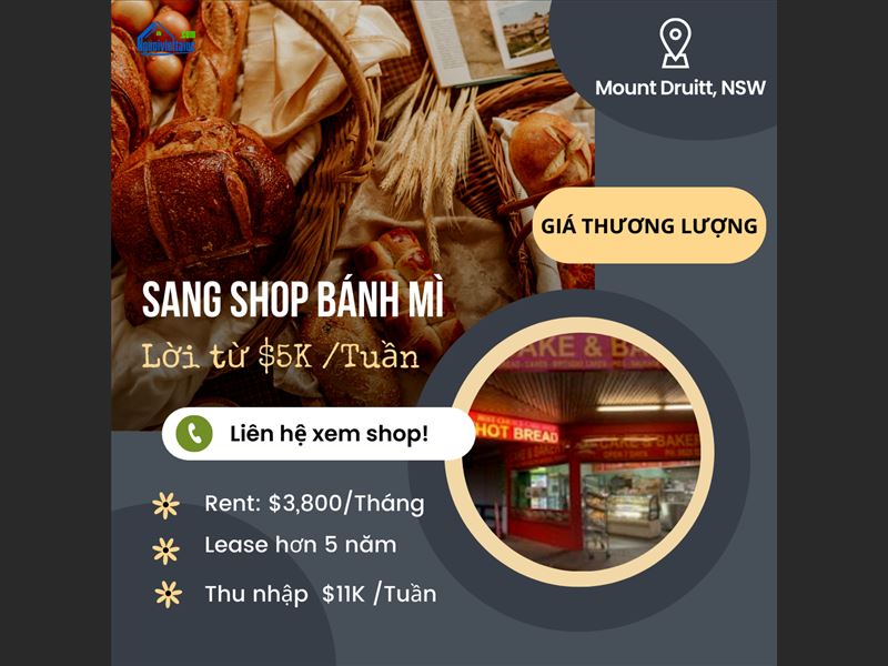 Cần Sang gấp shop bánh mì vùng Mount Druitt, NSW vào là có lời